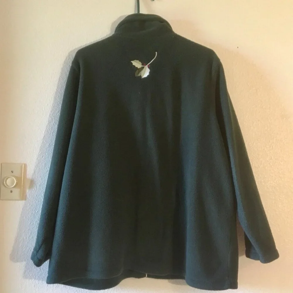 VTG Not Ugly Christmas Sweater Dark Green Embroidered Holly Plus Size 18W 20W - Picture 4 of 6
